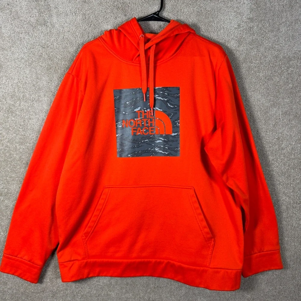 The North Face Hoodie Mens XL Orange Camo Box Logo Pullover Sweatshirt Casual